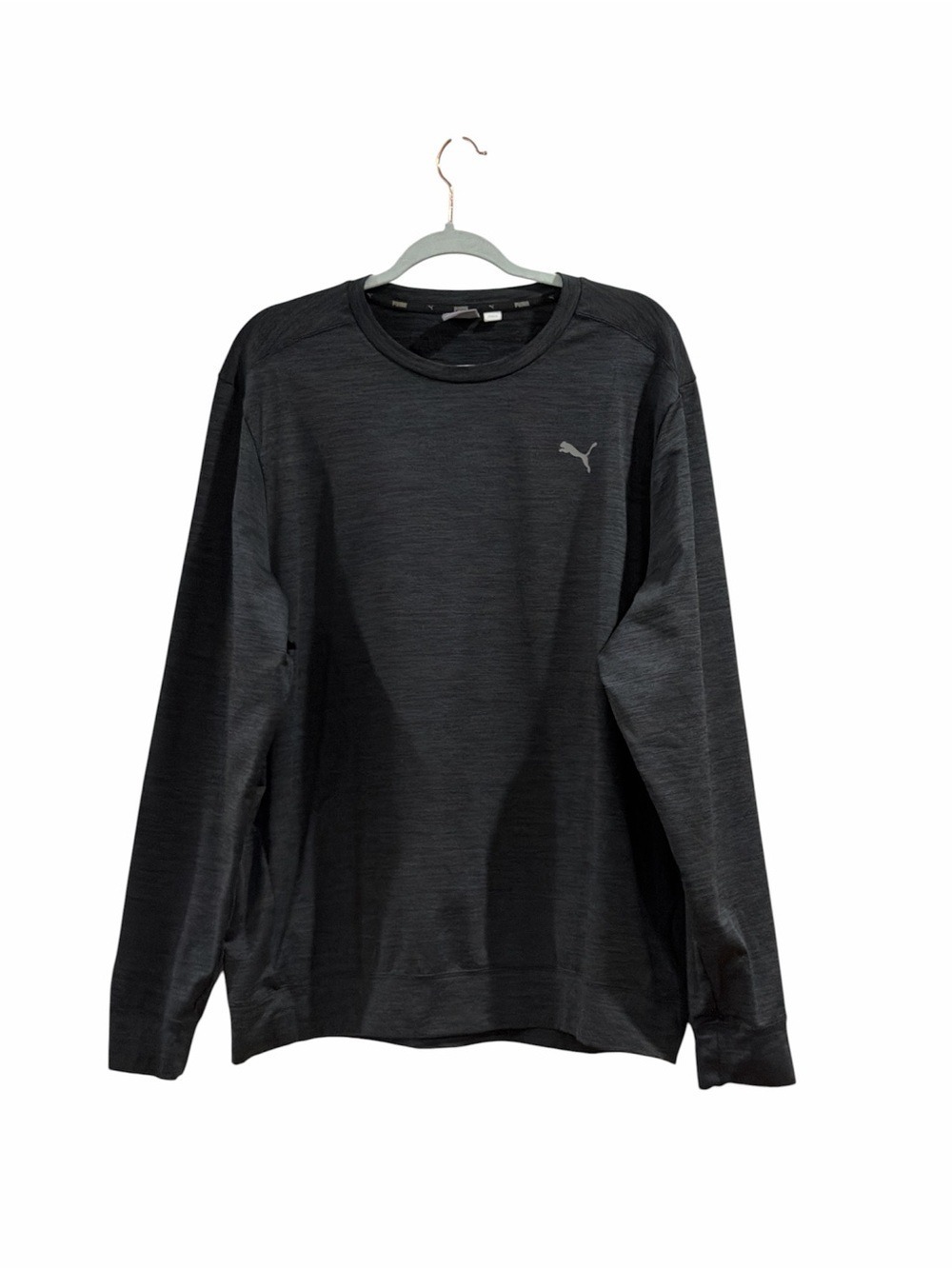 Puma Men's Black Heathered Long-Sleeve Crew